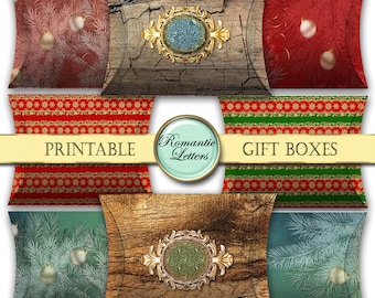 Christmas digital printable boxes  vintage Christmas gift box Christmas paper craft packaging, Christmas favor box red and green