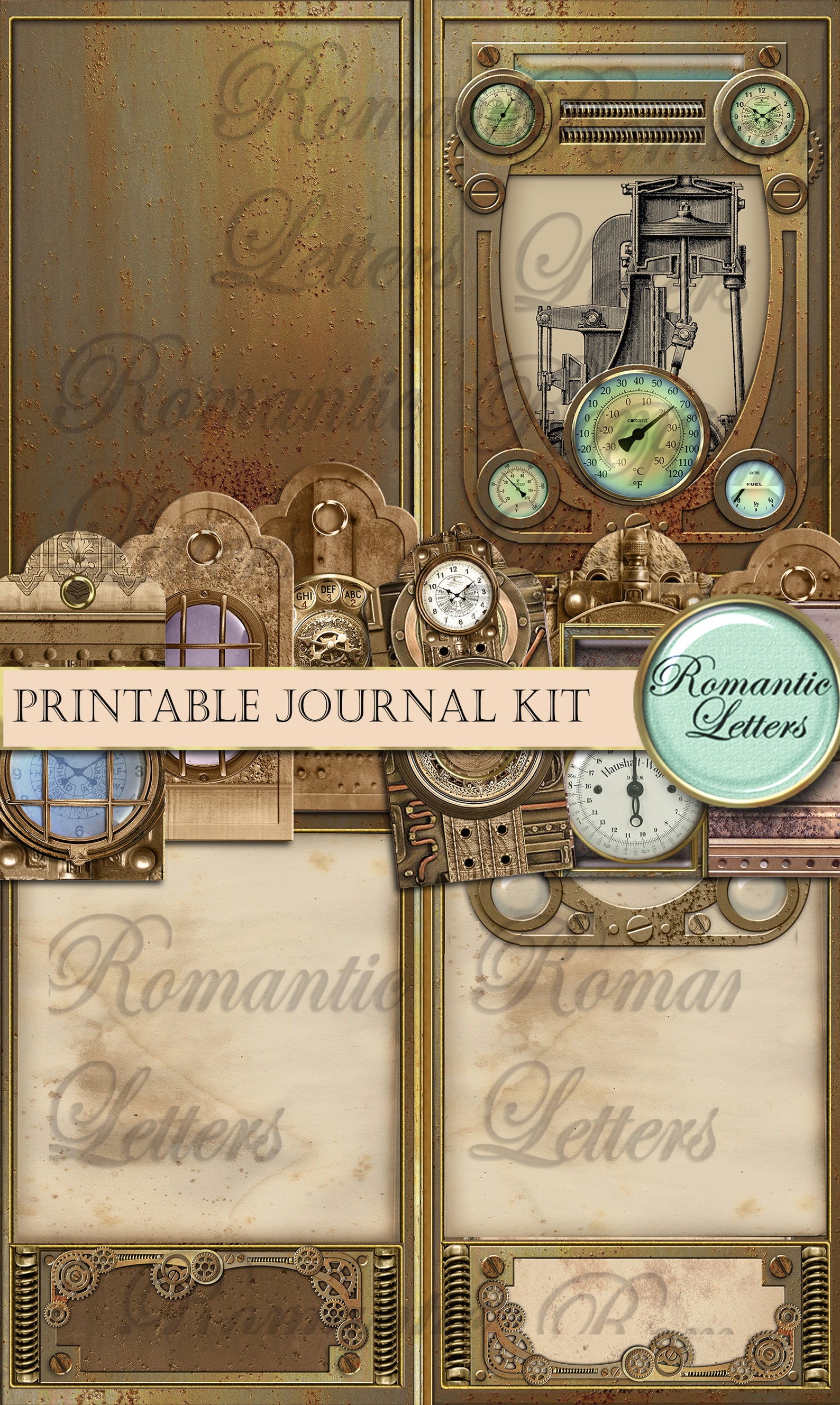 Steampunk Printable Junk Journal Kit Industrial Digital Scrapbook ...