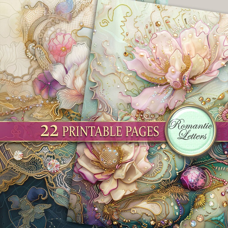 Printable Junk Journal Pages Digital Scrapbook Paper Pack Lace Vintage ...