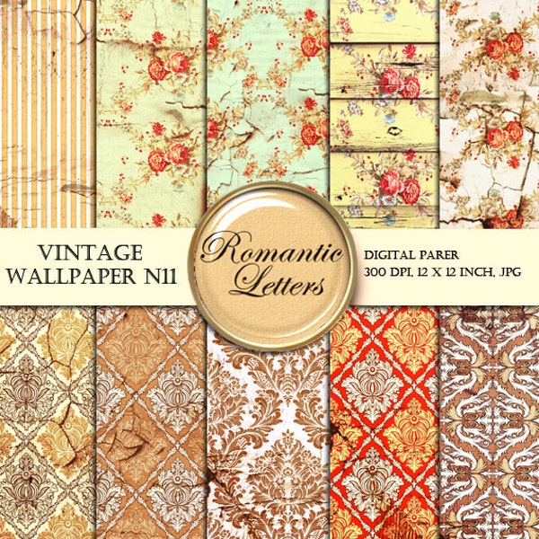 Wallpaper Digital Scrapbook paper pack Vintage texture digital Backdrops Damask  Grunge background rose