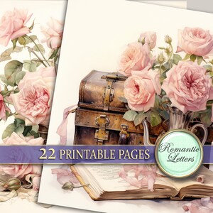 Rose Flowers Floral Digital Scrapbook Paper Pack Shabby Chic Vintage ...