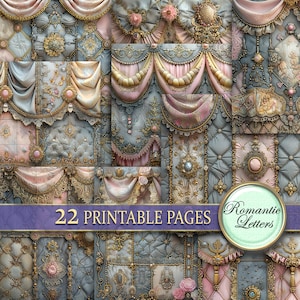 Pakiet papieru do scrapbookingu cyfrowego w stylu kwiatowym Shabby Chic, kwiaty róży, tło do druku, tapeta do domku dla lalek, do druku, decoupage, barokowa zasłona