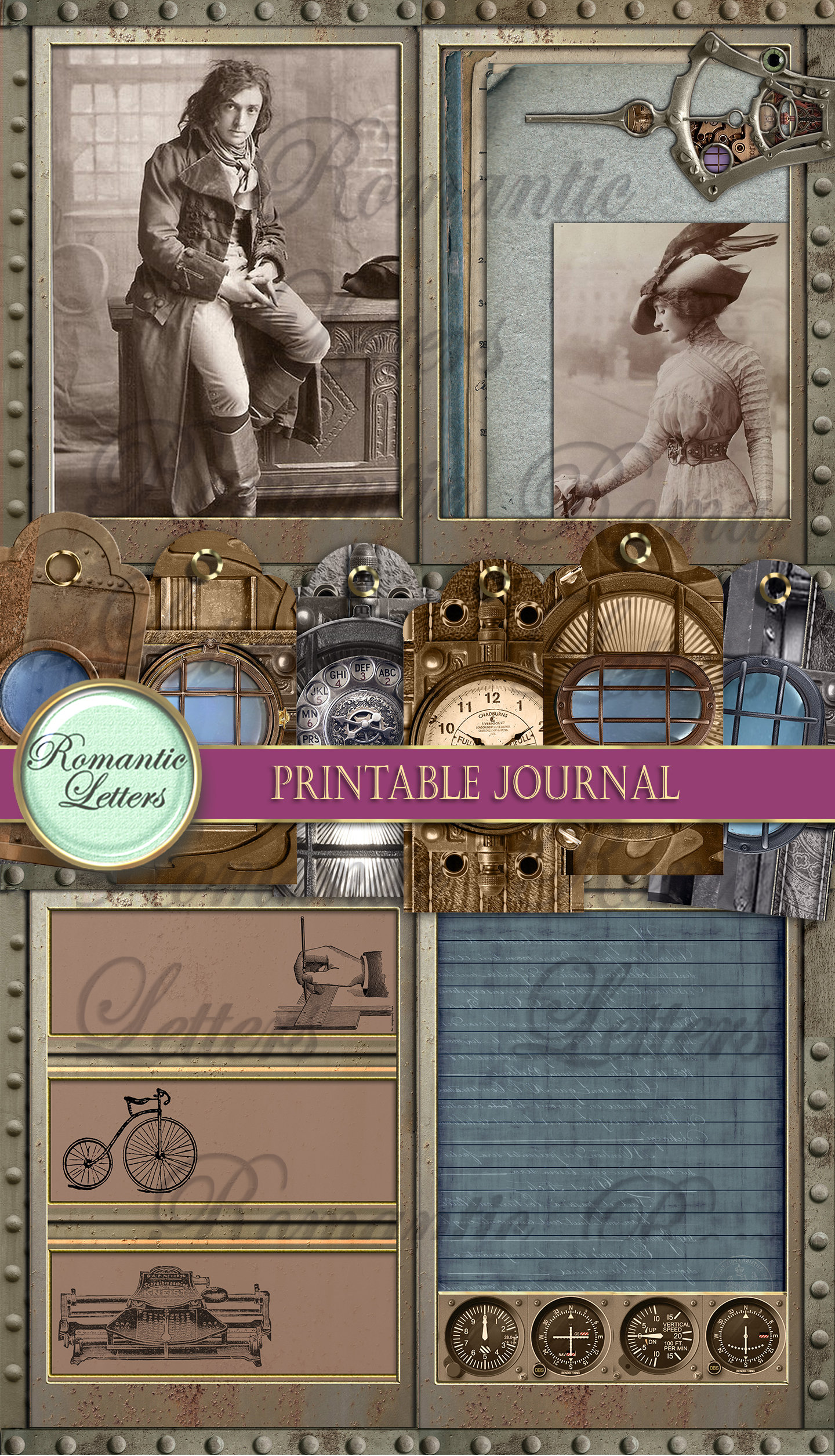 Printable Junk Journal Kit Steampunk Industrial Digital Scrapbook ...