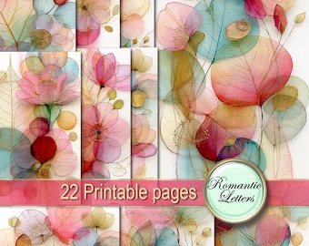 Digital Light Pastel Pages: Elegant Watercolor Leaves Scrapbook Kit, Dreamy Whimsical Junk Journal