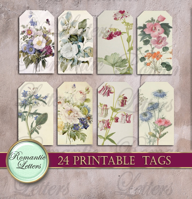 printable scrapbook junk journal tags printable flowers paper etsy