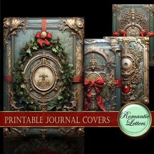 Printable Christmas journal covers digital scrapbooking paper printable junk journal cover old book vintage Christmas cards red green gold