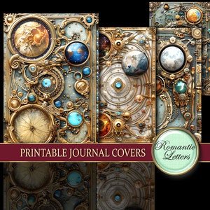 Printable journal covers digital printable book cover fantasy magic mini album cover gold celestial moon space astronomy astrology stars