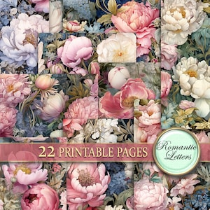 Viktorianische digitales Scrapbook Papier Set Shabby Chic Blume Botanisches digital bedruckbares Junk Journal Papier florale Muster A4