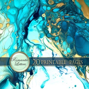 Marmoriertes digitales Papier Pack digitales Decoupage Papier zum Ausdrucken digitales Papier Scrapbook Papier Origami Goldtextur blau Aquarell zum ausdrucken und ausdrucken