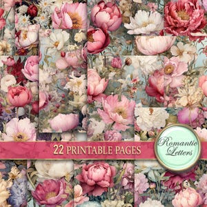 Viktorianische Blumen Digitales Scrapbook Papier Pack druckbares Junk Journal Papier floral Shabby Chic rosa Muster