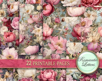 Victorian flowers Digital scrapbook paper pack printable junk journal pages paper floral Shabby Chic rose seamless pastel patterns