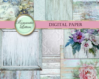 Wedding digital scrapbook paper pack digital scrapbook background paper Shabby Chic rose digital wedding photo background paper printable