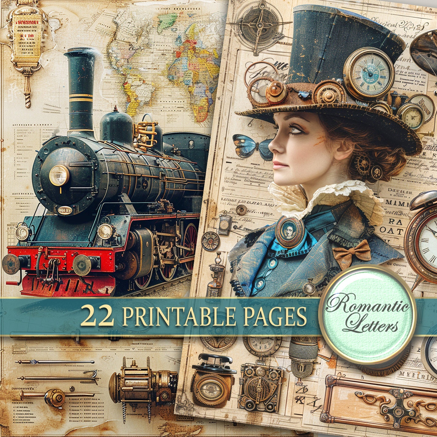 Steampunk Junk Journal Pages Digital Scrapbook Paper Pack Rust Metal ...