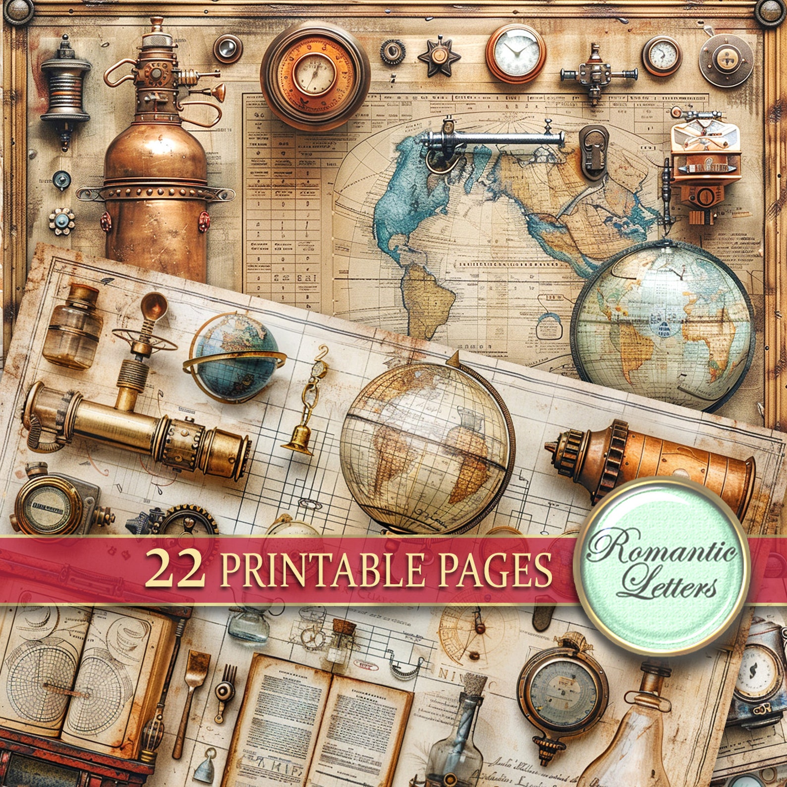 Steampunk Junk Journal Pages Digital Scrapbook Paper Pack Rust Metal ...