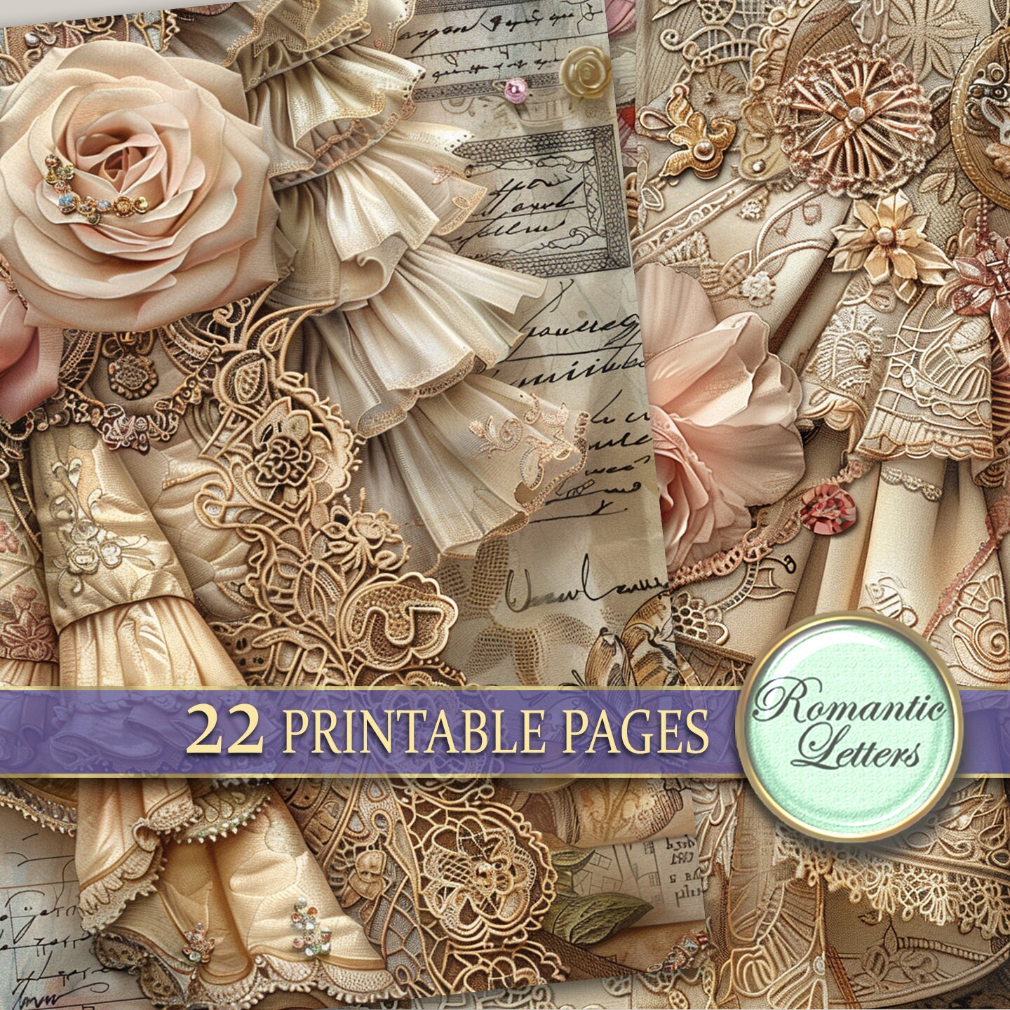 Printable Junk Journal Pages Digital Scrapbook Paper Pack Antique Lace ...