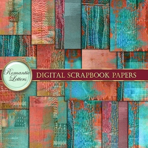 Digital printable craft paper linen texture digital scrapbook paper pack background download fabric texture stitched cloth embroidery paper