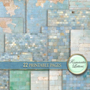 Papier numérique mur de briques texture fond numérique nouveau-né photographie toile de fond photo shabby chic pastel couleur blanc bleu