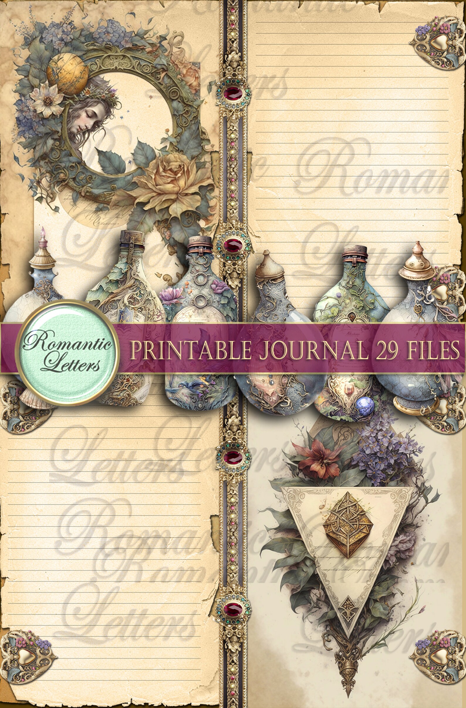 Magic Printable Junk Journal Kit Printable Journal Pages Card Tag Cover ...