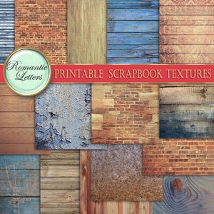 Paquete de papel para álbum de recortes digital de pared de ladrillos con fondo de madera, foto de recién nacido, fondo digital, textura de madera rústica, tablones de madera digitales, pared vieja