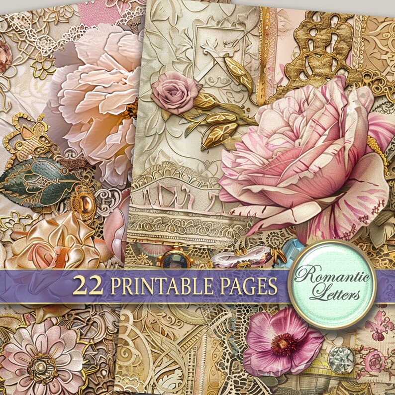 Printable Junk Journal Pages Digital Scrapbook Paper Pack Antique Lace ...