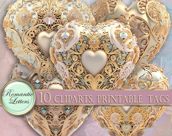 Wedding clip art digital printable tags digital wedding scrapbook tags wedding decorations clip art jewelry heart PNG pastel color