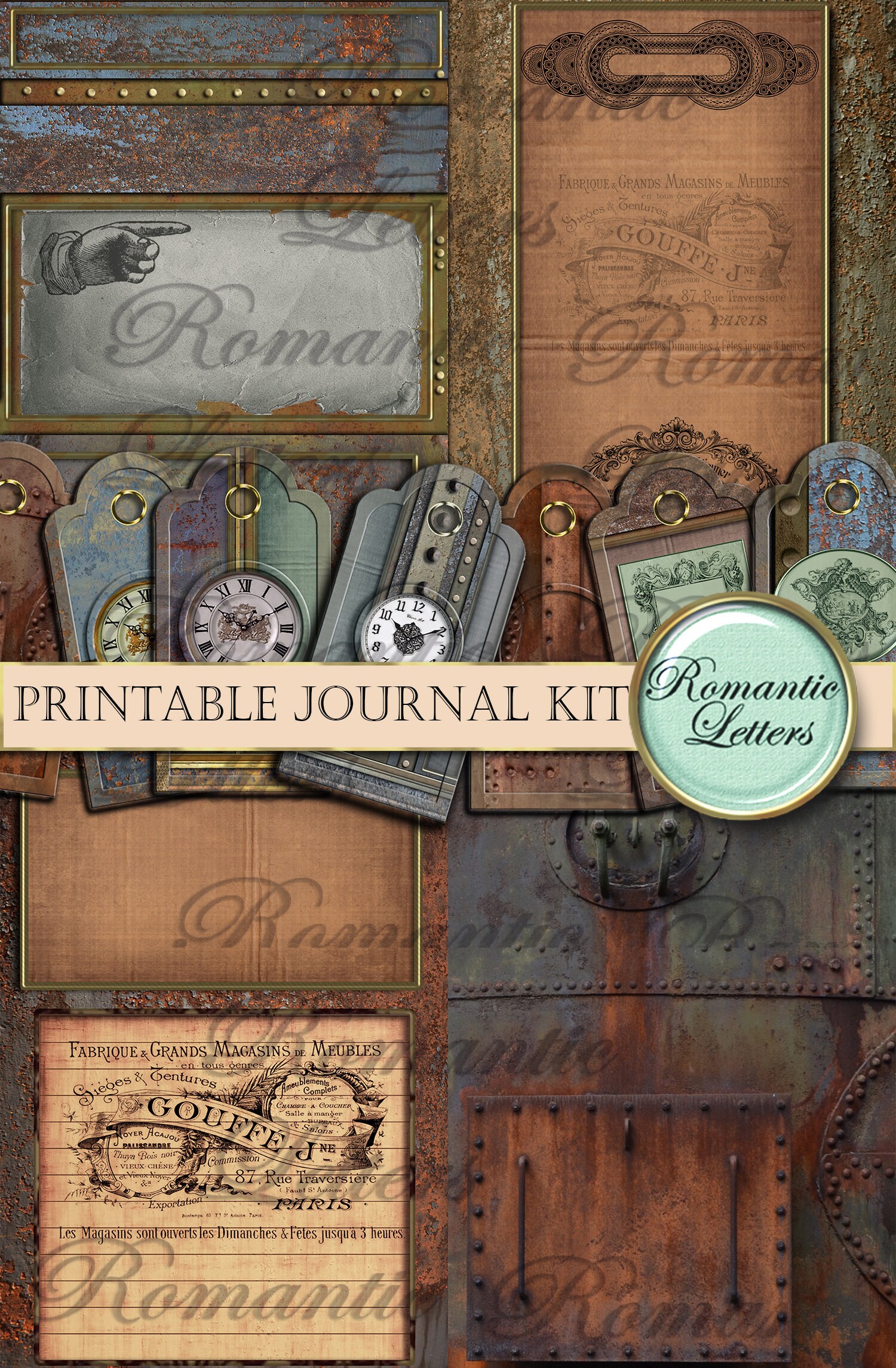 Steampunk Printable Junk Journal Kit Digital Scrapbook Printable Paper ...