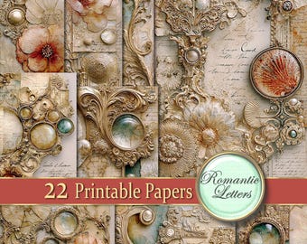 Printable Paper Collage, Junk Journal Pages, Shabby Chic Scrapbook craft paper, Floral Decoupage, Mixed Media (Digital)