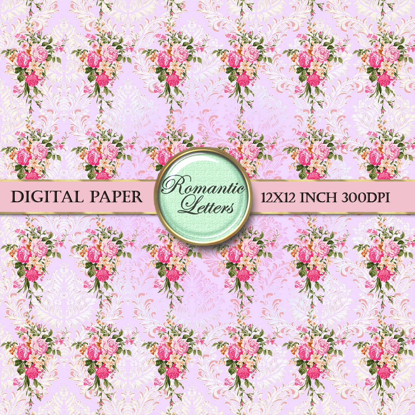 Floral Digital Scrapbook Paper Pack Shabby Chic Rose Flowers Background ...