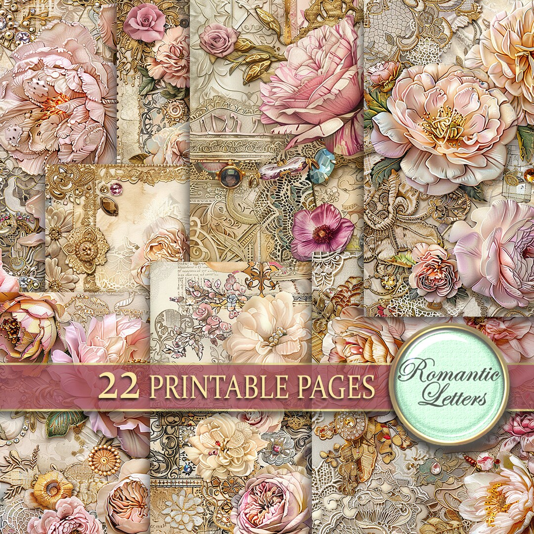 Printable Junk Journal Pages Digital Scrapbook Paper Pack Antique Lace ...