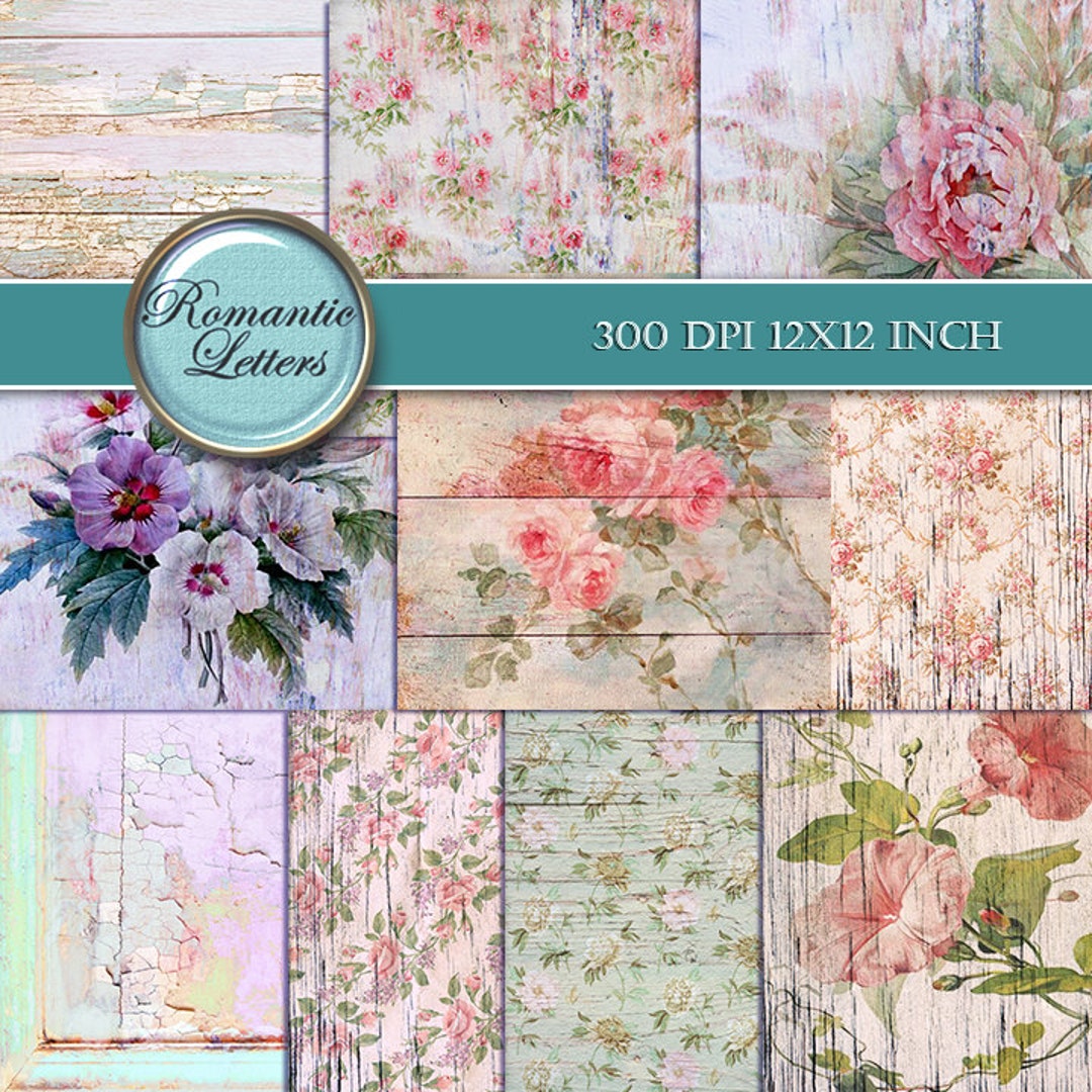 Wedding Digital Scrapbook Paper Pack Shabby Chic Wedding Rose Digital ...