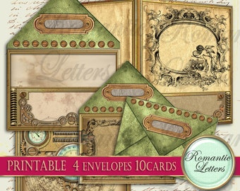Druckbare Umschläge, Karten, viktorianische Karten zum Ausdrucken, Steampunk-Junk-Journal-Papier zum Herunterladen, Briefpapier, Postkarten, Vintage-Umschläge