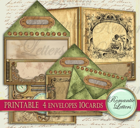 Printable envelopes cards printable Victorian cards download printable steampunk junk journal paper stationery post cards vintage envelope