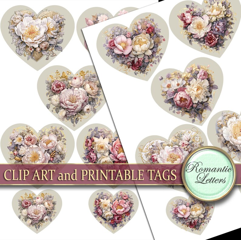 Valentine Heart Clip Art Valentines Day Clipart Shabby Chic Rose ...