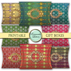 Christmas digital pillow boxes printable Christmas gift box digital printable Christmas gift box packaging Christmas favor box red and green