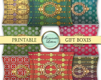 Christmas digital pillow boxes printable Christmas gift box digital printable Christmas gift box packaging Christmas favor box red and green