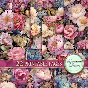 Viktorianische Junk Journal Seiten digitales Papier Set Shabby Chic Blumen Botanisches digital bedruckbares Papier Blumenmuster