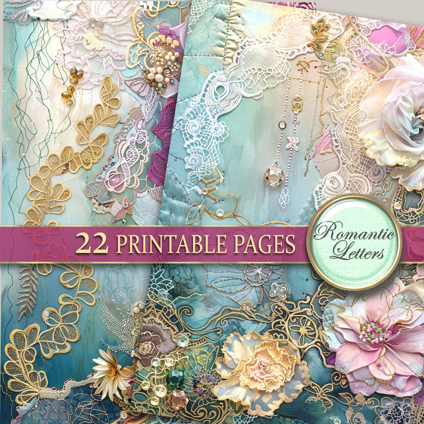 Printable Junk Journal Pages Digital Scrapbook Paper Pack Lace Vintage ...
