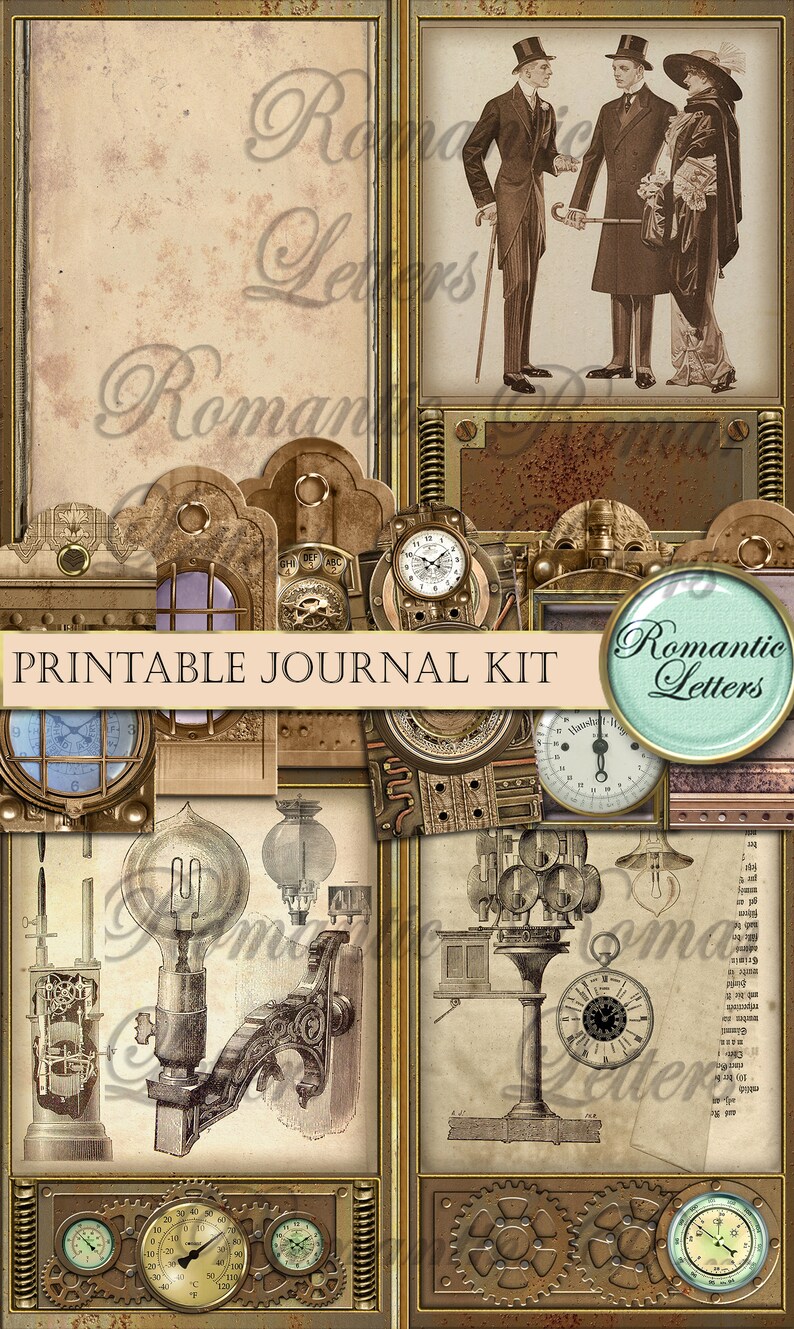 Steampunk Printable Junk Journal Kit Industrial Digital Scrapbook ...