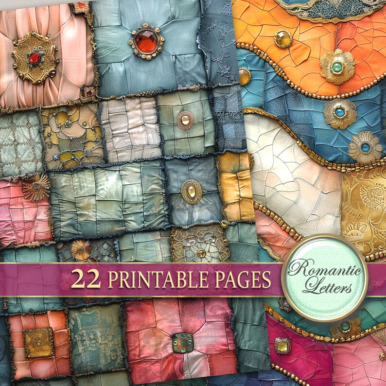 Digital Printable Scrapbook Paper Pack Patchwork Silk Fabric Printable ...