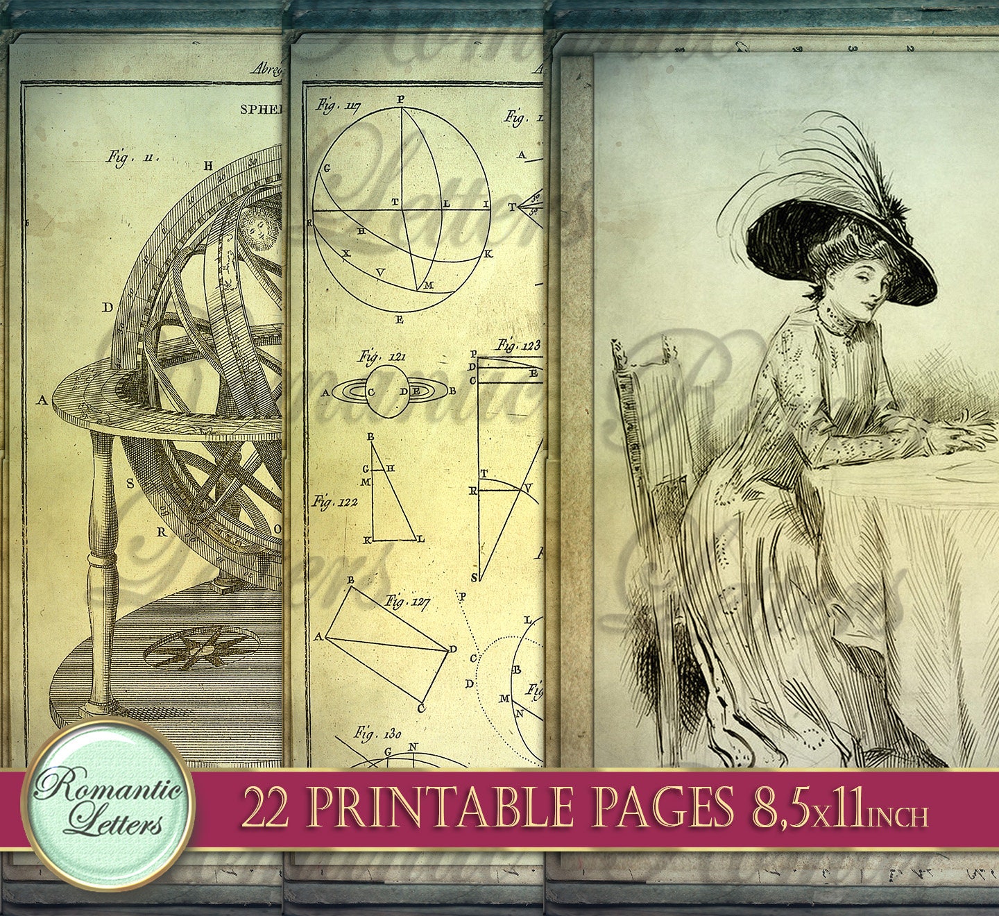 Steampunk Ephemera Digital Paper Pack Printable Journal Pages Victorian ...