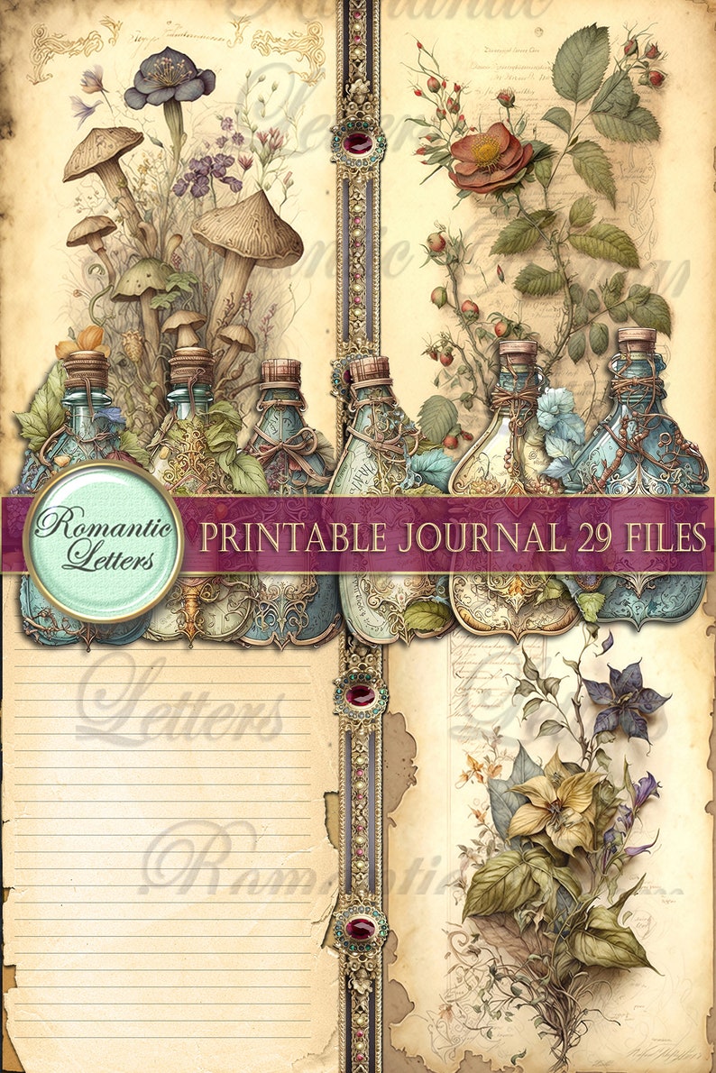Magic Printable Junk Journal Kit Printable Journal Pages Card Tag Cover ...