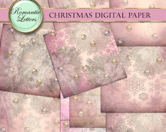 Christmas digital paper Christmas digital Scrapbook Christmas digital background printable digital Christmas background paper pack pink