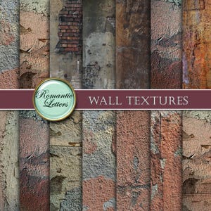 May include: A set of 8 digital wall textures featuring various distressed and weathered surfaces in shades of brown, gray, and beige. The textures are perfect for adding a vintage or industrial feel to your design projects.