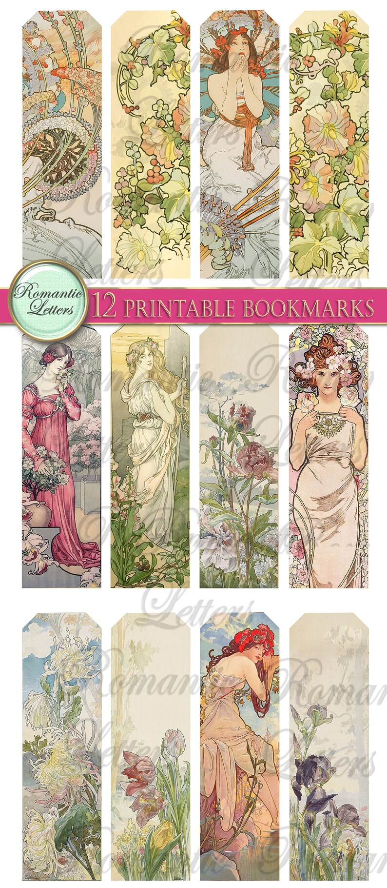 Printable Bookmarks Set Floral Digital Printable Gift Tags Printable ...
