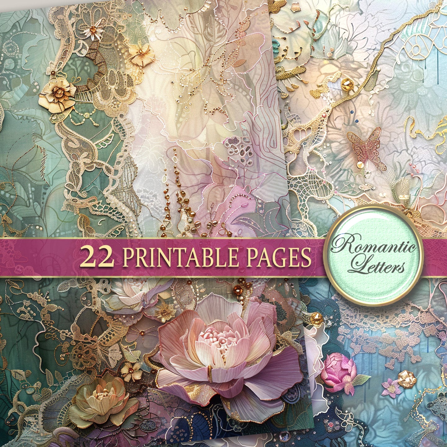 Printable Junk Journal Pages Digital Scrapbook Paper Pack Lace Vintage ...