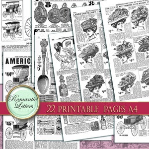 Ephemera digital paper pack Victorian magazine page digital printable paper decoupage printable craft paper A4 vintage newspaper black white
