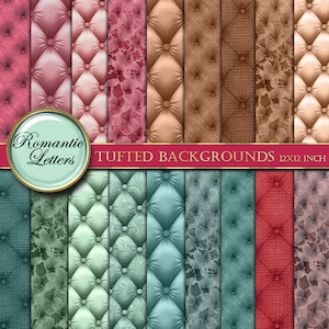 May include: A set of 12 digital paper backgrounds featuring tufted upholstery patterns in various colors, including red, brown, green, and blue. The papers are 12x12 inches and are perfect for scrapbooking, card making, and other crafting projects.
