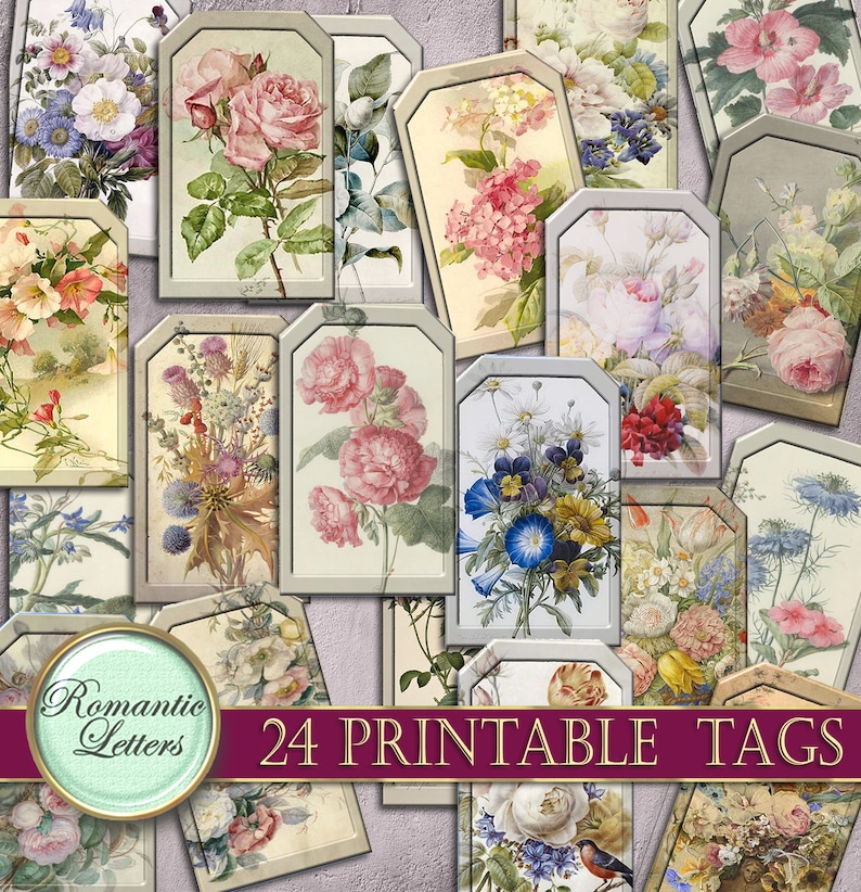 printable scrapbook journal tags printable gift tags flowers etsy