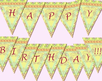 SALE Printable digital Banner "Happy Birthday" birthday party Shabby Chic digital printable banner birthday printables birthday party decor