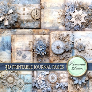 Printable junk journal Winter printable journal pages cards digital scrapbooking vintage Christmas tree Shabby chic snow download